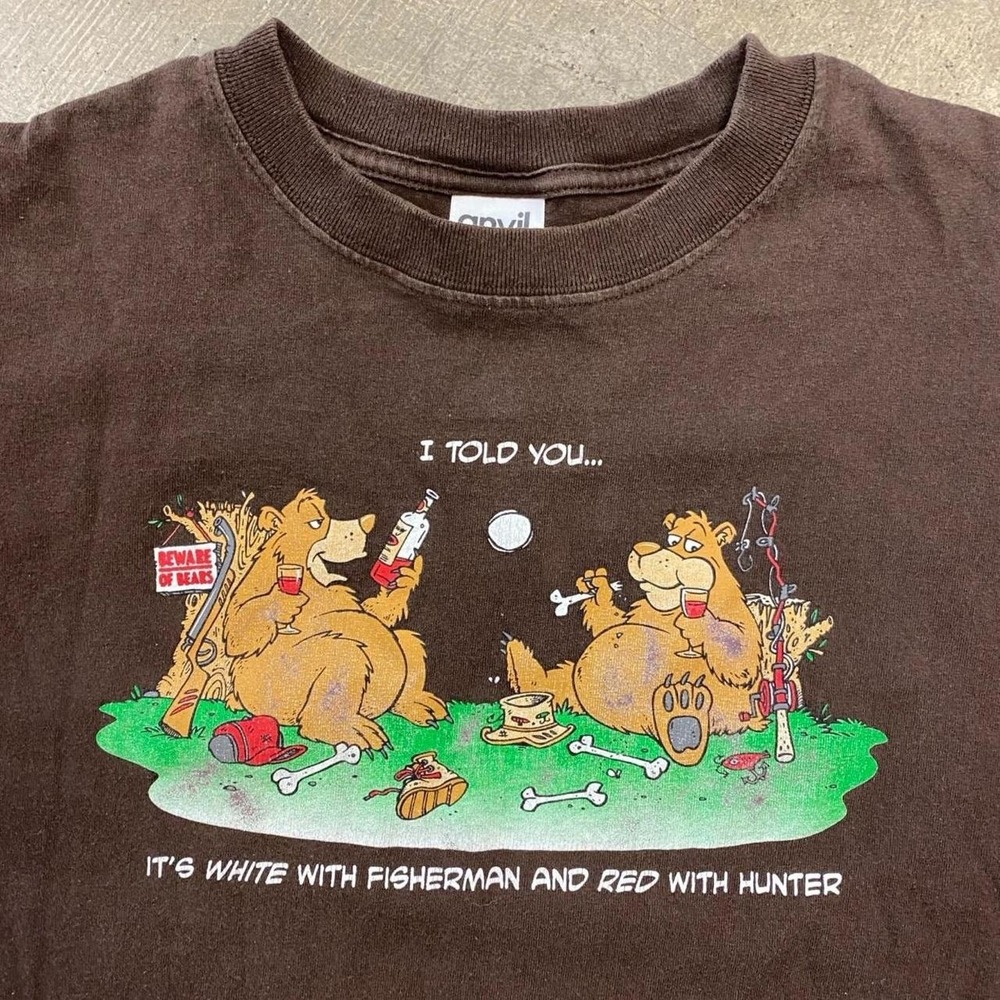 Vintage Funny Bears I Told You Its White With Fisherman Red With Hunter Shirt L